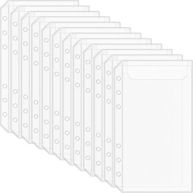 Antner 12PCS A6 Binder Pockets 6-Hole No Zipper Budget Cash Envelopes for Money Organizer, Zipless A6 Planner Inserts Cash Stuffing Envelopes Binder Pouches Folders Loose Leaf Filling Document Bags