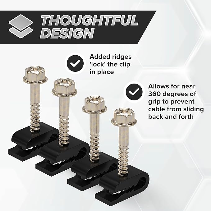 THE CIMPLE CO - Mini Wire Cable Clips, Electrical Wire Cable Clip, 1/10 in (3 mm) Screw Clip and Fastener, Black (50 Pieces per Bag)
