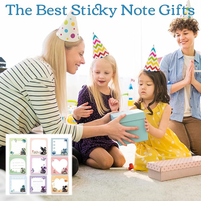 Dragon Sticky Notes Gifts - 9 Pack Colorful Dragon Notepads 3x3 Inch Gifts, Funny Animals Self-Adhesive Memo Pads Office School Supplies for Students Coworkers (450 Sheets)