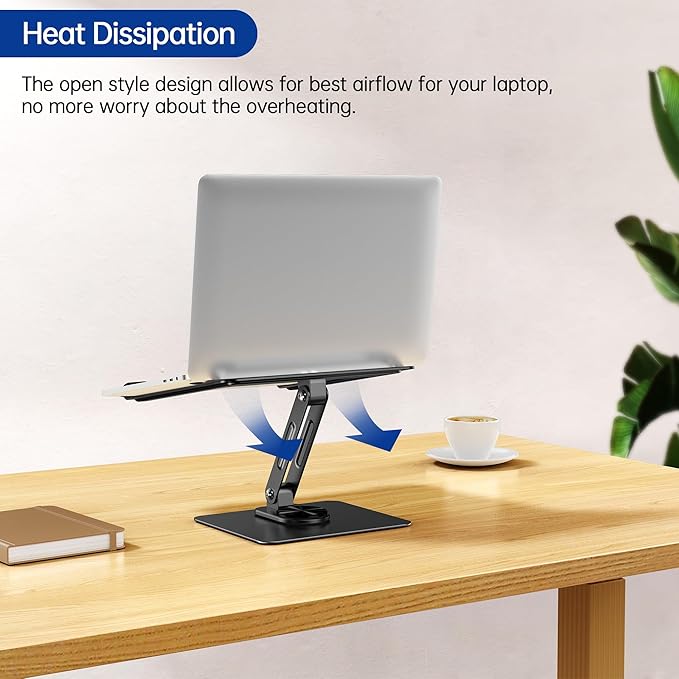 BESIGN LS12 Laptop Stand with 360° Rotating Base, Ergonomic Adjustable Notebook Holder, Riser Holder Computer Stand Compatible with Air, Pro, Dell, HP, Lenovo More 10-14" Laptops (Black)