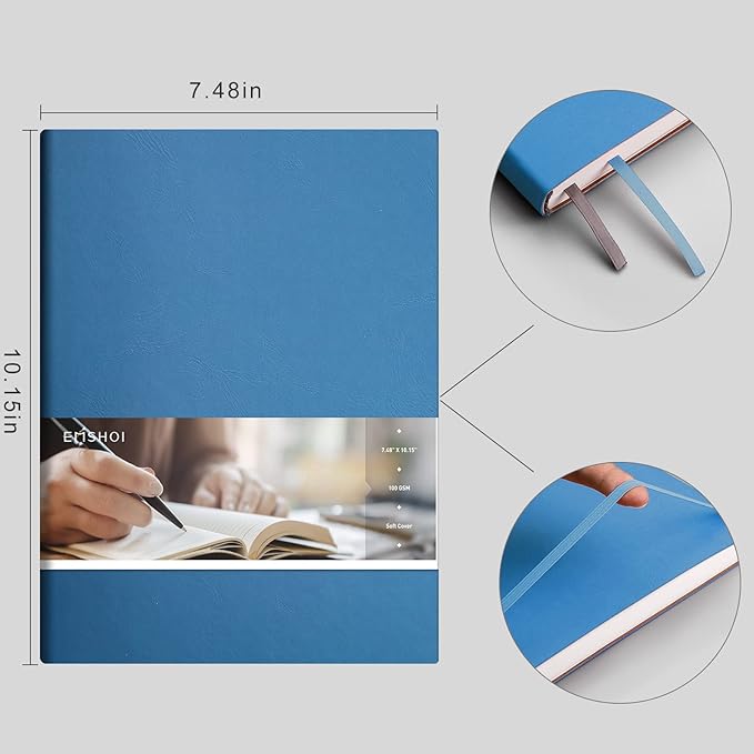 EMSHOI Dotted Journal Notebook, B5 Large Softcover Leather Journal, 192 Numbered Pages 100gsm Thick Dot Grid Notebook for Bullet Journaling Drawing Women Men Work School, 7.48"x10.15"-LightBlue
