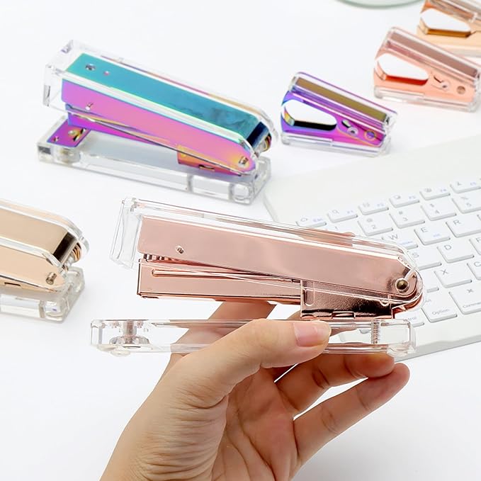 NaSumeBasics Clear Stapler with Staples Rose Gold Standard Manual Stapler and 1000 26/6 Staples for Desk Home School Office Stationery Supplies Accessories Decoration (Rose Gold)