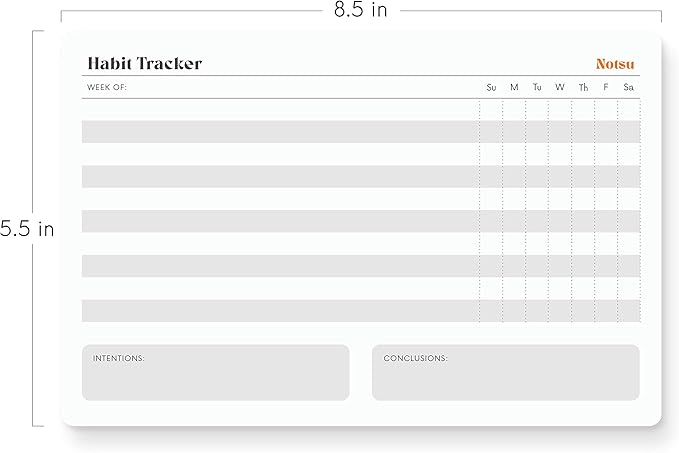 Notsu Weekly Habit Tracker Notepad | Goals Planner Pad and Self Care To Do List | 50 Tear Off Pages, 8.5” x 5.5”