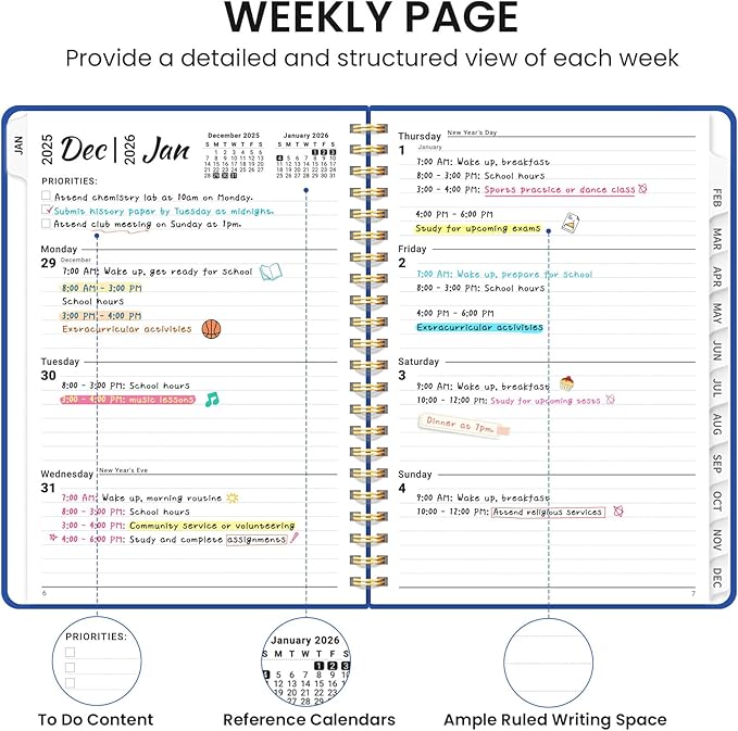 2026 Planner, Weekly and Monthly Calendar Planner, January 2026 - December 2026, Hardcover 2026 Calendar Book with Tabs For Women & Men, Inner Pocket, Spiral Bound, Perfect for Office Home School Supplies - A5 (6.3" x 8.5"), Royal Blue