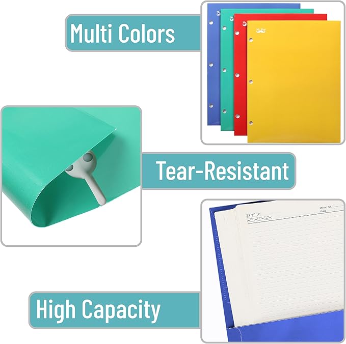 Mr. Pen- 4 Pocket Folders, 4 Pack, Vibrant Colors, 3 Hole Punched, School Folders with Pockets for 3 Ring Binder