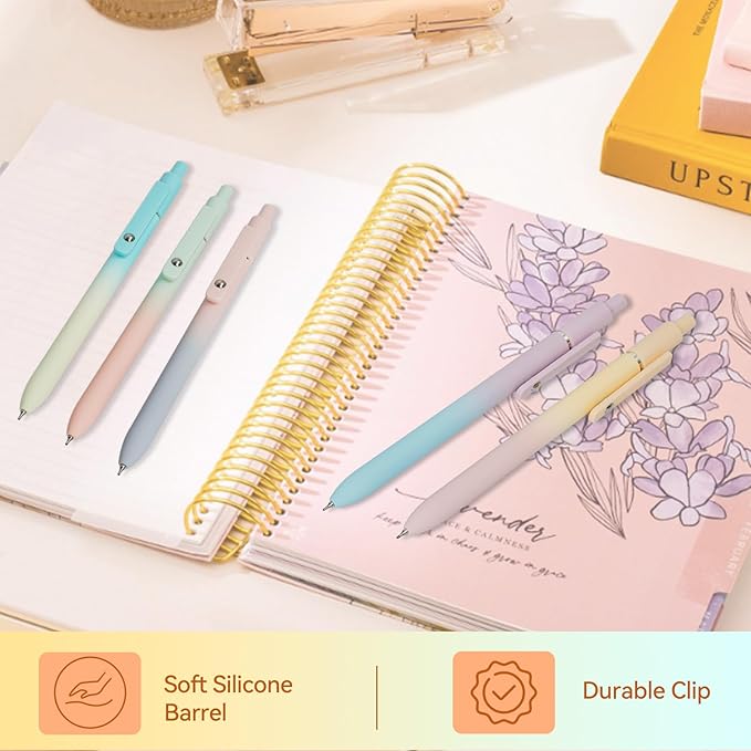 Gel Pens, 5 Pcs 0.7mm Quick Dry Black Ink Pens Fine Point Smooth Writing, Cute Office School Supplies Gifts for Women (Gradient)