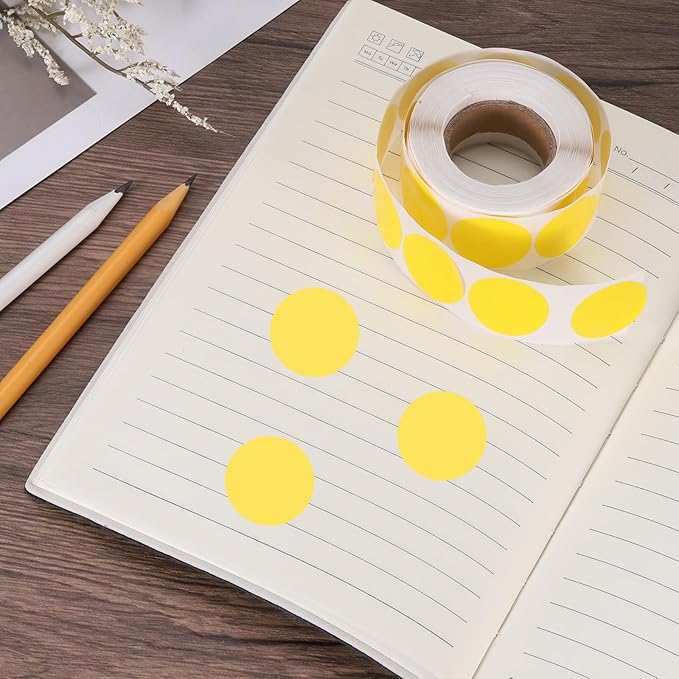 uxcell 500pcs Yellow Round Stickers Roll 1 Inch Self-Adhesive Stickers Coding Label Removable for DIY Crafts Homework, Office, Shop, Home, Classroom Marking