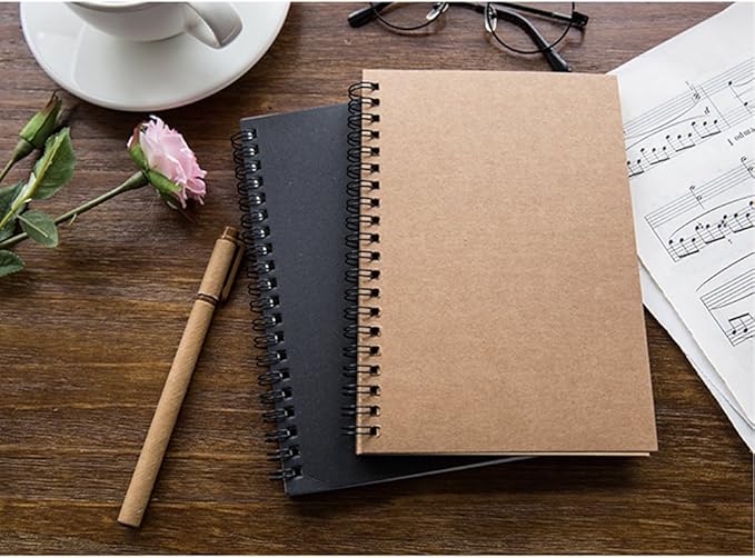 DSTELIN Soft Cover Spiral Notebook Journal 2-Pack, Blank Sketch Book Pad, Wirebound Memo Notepads Diary Notebook Planner with Unlined Paper, 100 Pages/ 50 Sheets, 7Inchx 4.75Inch (Brown and Black)