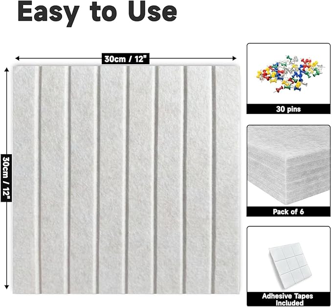Cork Board for Walls 36" x 24", 6 Pack Felt Bulletin Board Wall Tiles with 30 Push Pins for Home Kitchen School Office Wall DIY Decorative