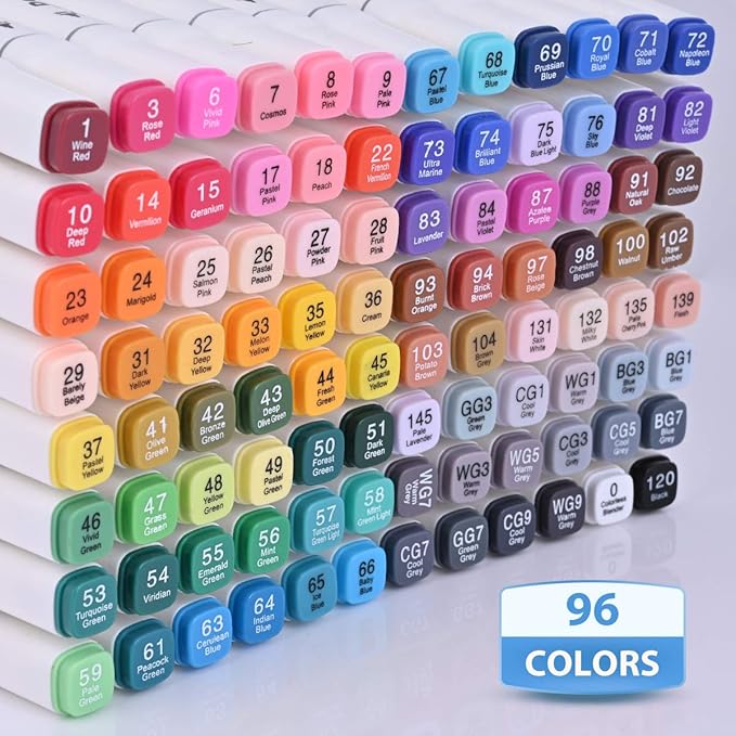 Dabo&Shobo 96 Colors Alcohol Marker, Drawing Markers, Dual Tip Markers, Fine & Chisel Tip, Chisel Marker For Adult Coloring And Sketching