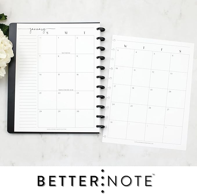 BetterNote 2026 Monthly Calendar Refill Fits Disc Notebooks, Fits Happy Planner, Levenger Circa, Arc Staples, TUL Office Depot, InkWell Press (Modern, 11-Disc, 8.5"x11")
