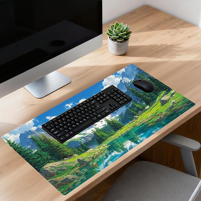 Nuxovilar Mountain Lake Large Mouse Pad Gaming Mouse Pad Polyester 11.8x31.4 Inches for Home, Studio, Office, Serene Decor for Nature Lovers