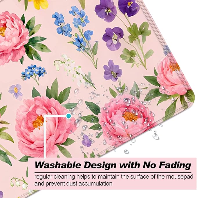 Pink Peony Flowers XL Large Desk Mat, Extended Long Pretty Floral Aesthetics Desk Pad for Gaming and Office, Non-Slip Rubber Base, Comfortable Surface Mouse Pad, 31.5x11.8 in (H12)