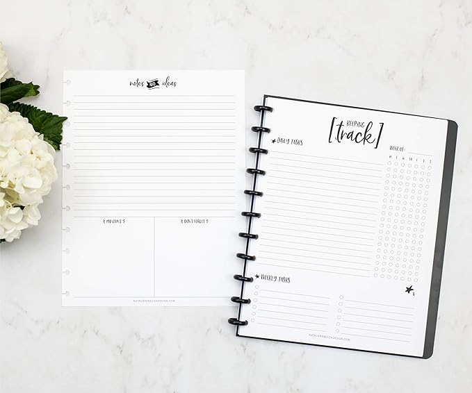 BetterNote Keeping Track Refill Pages for Discbound Notebook, Habit Tracker, Fits Disc TUL, Daily Weekly To Do, Happy Planner, ARC, Levenger Circa, Talia (Whimsy- 12 months, 11-Disc, 8.5"x11")