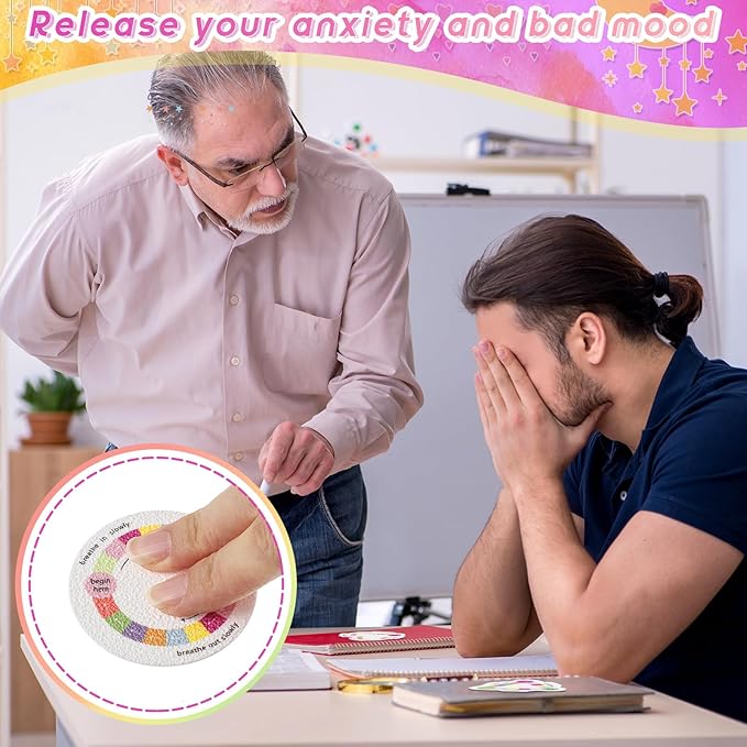 72 Pcs Anxiety Sensory Stickers Strips Adhesive Textured Mental Health Calm Stickers Mindfulness Fidget Decals Stress Anxiety Relief Items for Therapy Office Desk Counselor(Pink Breathe)