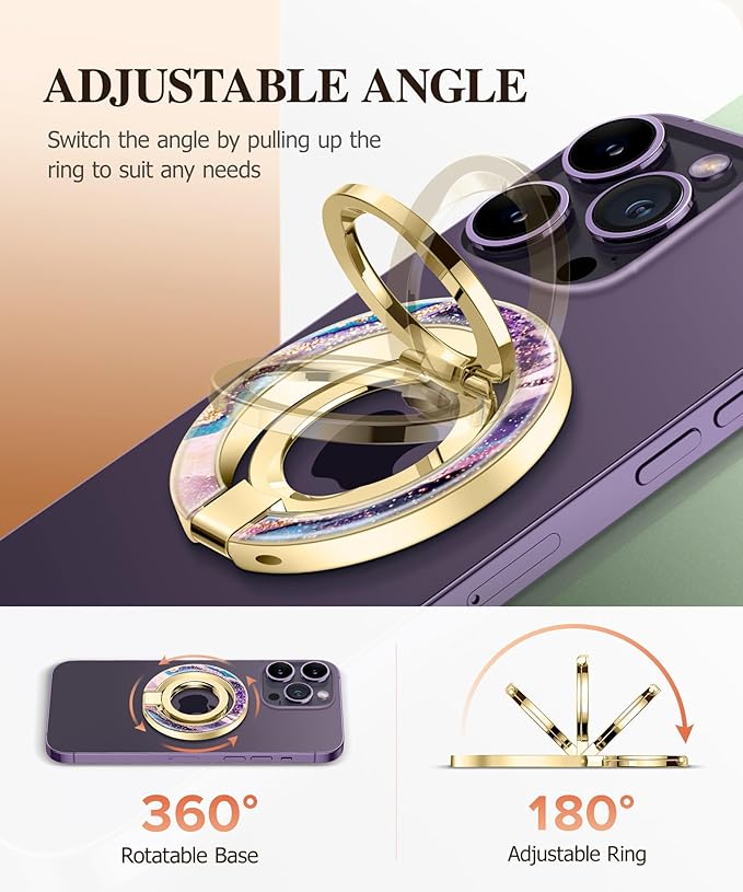 GVIEWIN Magnetic Phone Ring Holder, Compatible with MagSafe Phone Grip with Adjustable Stand, Magnet Phone Ring Kickstand for iPhone 17/16/15/14/13/12 Pro Max Plus Air/Other Phones (Dreamland River)