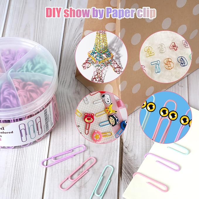 Macaron Colored Paper Clips, Large Paper Clip, 2" Jumbo Paper Clip,300pcs Big Paper Clips for Office Supplies