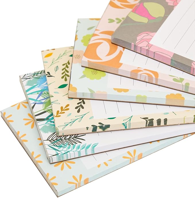 Juvale Magnetic Note Pads for Fridge - 6-Pack, 3.5 x 9 in, Floral Designs - Grocery List Notepad & To Do List Pad - Full Magnetic Backing