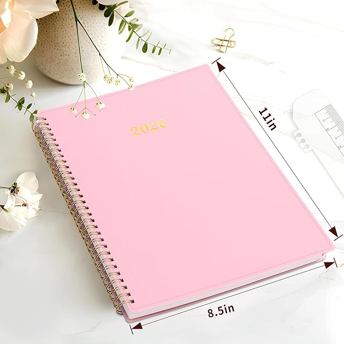 2026 Planner, Annecy Weekly ＆ Monthly Planner 2026, Jan. 2026 – Dec. 2026, 8.5" x 11" Monthly Agenda Planner with Tabs, Waterproof Flexible Cover, Spiral Binding, Double-sided Pocket, Bookmark, Pink