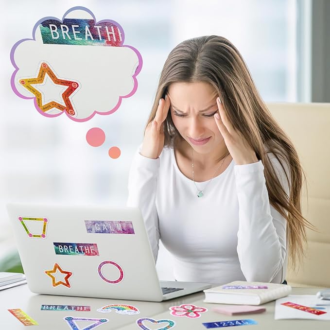 Crtiin 80 Pcs Anxiety Sensory Stickers with Inspirational Quotes Calm Textured Relief Mental Health Stickers Office Adhesive Sensory Tape Anti Stress for Adults(Cute)