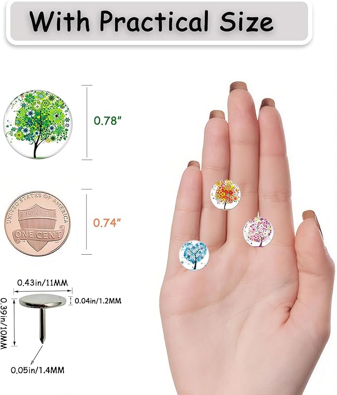 Push Pins,Thumb Tacks,Decorative Push Pins,Cute Thumb Tacks and Pushpins for Bulletin Board, Pin Board for Cork Board,Office Decor,or Home Décor (Tree-24)