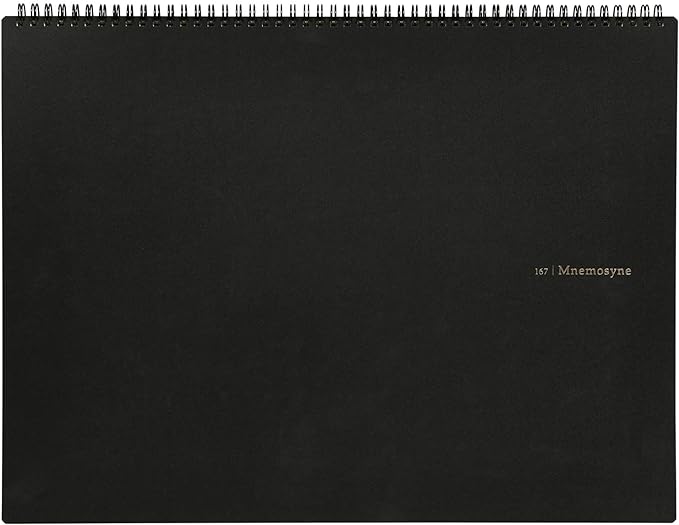 Maruman Mnemosyne Grid Notebook- Horizontal A3 Layout, 12.68" x 16.54", 70 Sheets / 140 Pages, 5mm Graph Paper Journal, Perforated Pages & Wire-Bound to Lay Flat, Black, Made in Japan