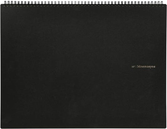 Maruman Mnemosyne Grid Notebook- Horizontal A3 Layout, 12.68" x 16.54", 70 Sheets / 140 Pages, 5mm Graph Paper Journal, Perforated Pages & Wire-Bound to Lay Flat, Black, Made in Japan