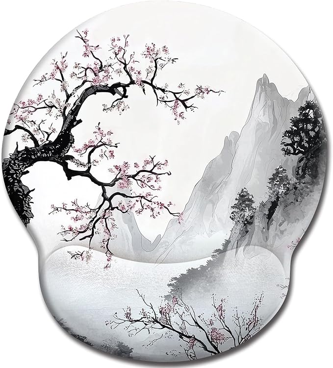 Japanese Mouse Pad with Wrist Rest, Ergonomic Mouse Pad Wrist Support with Non-Slip Pain Relief PU Base, Funny Computer Mousepad, Japanese Style Office Supplies Home Desk Accessories Decor