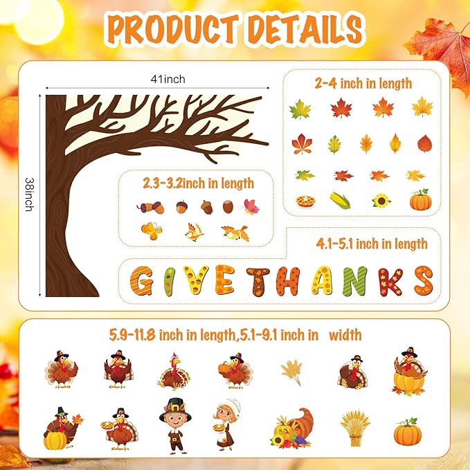 Zonon 114 Pcs Thanksgiving Bulletin Board Decorations Thanksgiving Classroom Decorations Turkey Maple Leaves Pumpkin Give Thanks Tree Bulletin Board Cutouts for Fall Harvest Home Classroom Wall Decor