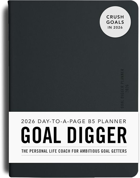MI GOALS Goal Digger Daily Planner 2026 | Dated Journal for Gratitude, Progress & Habit Tracking | Day-To-A-Page B5 (Black)