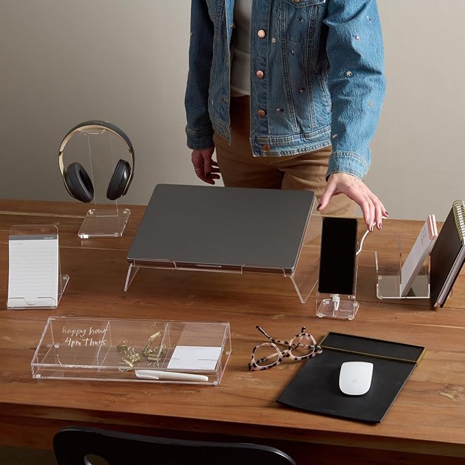 russell+hazel Fine Line Acrylic Headphone Stand, 4" x 6" x 10" – Clear Acrylic Headset Holder for Desk or Home Organization