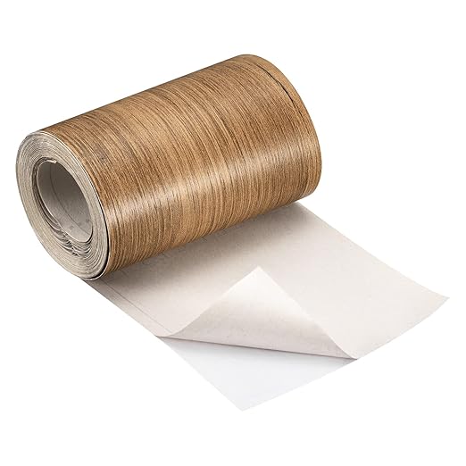 uxcell Wood Grain Tape, 4.72" x16 Ft Wall Paper Border Sticker Self-Adhesive Wood Grain Repair Patch with Scraper for Wall Corner Table Door Sofa Furniture Home Decor (Brown)