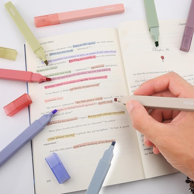 YISAN Highlighters Assorted Colors No Bleed,Book Pastel Highlighters Bible Pens,Soft Tip for Journal,Aesthetic,Vintage,70979