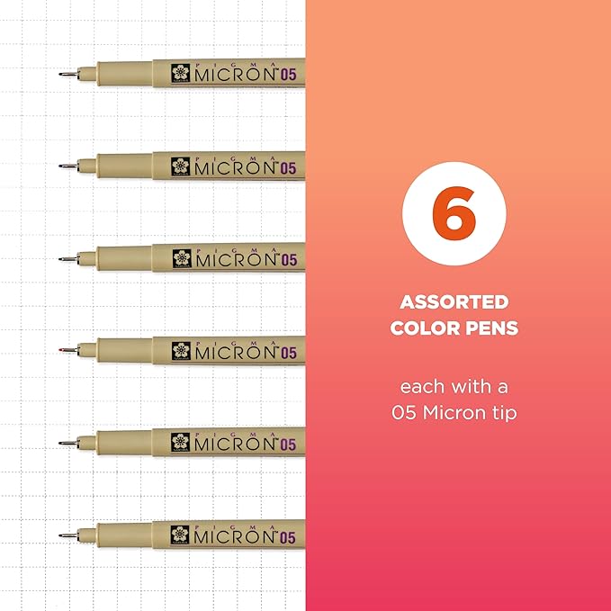 SAKURA 30065 6-Piece Pigma Micron (Colors may vary) 05 Ink Pen Set