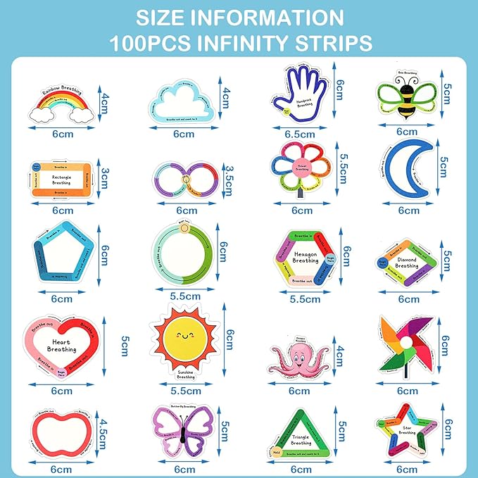 Crtiin 100 Pcs Sensory Strips Anxiety Calm Mindfulness Stickers Fidget Stress Breathing Sensory Sticker Different Textures Rough Tactile Tape for Mental Health Adults Desk Anxiety Relief(Cute)