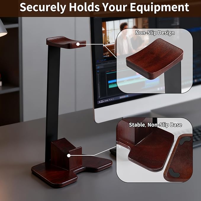 Headset and Controller Stand for Desk, Walnut Wood Headphone Stand with Gaming Controller Holder, Universal Headset Holder for PS5, Xbox, AirPods Max & All Headphones