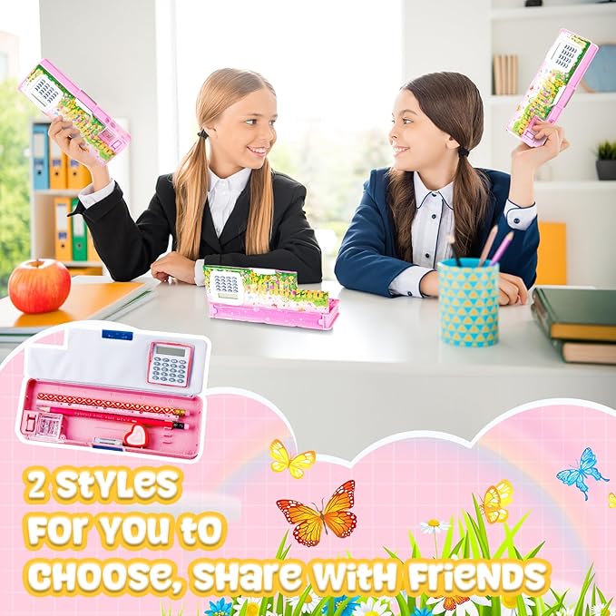 Henoyso Multifunctional Pencil Box for Girls Flower Pencil Case with Calculator and Sharpener Cool Cute Pencilcase School Supplies Essentials Christmas Birthday Gift Present for Kids Teens