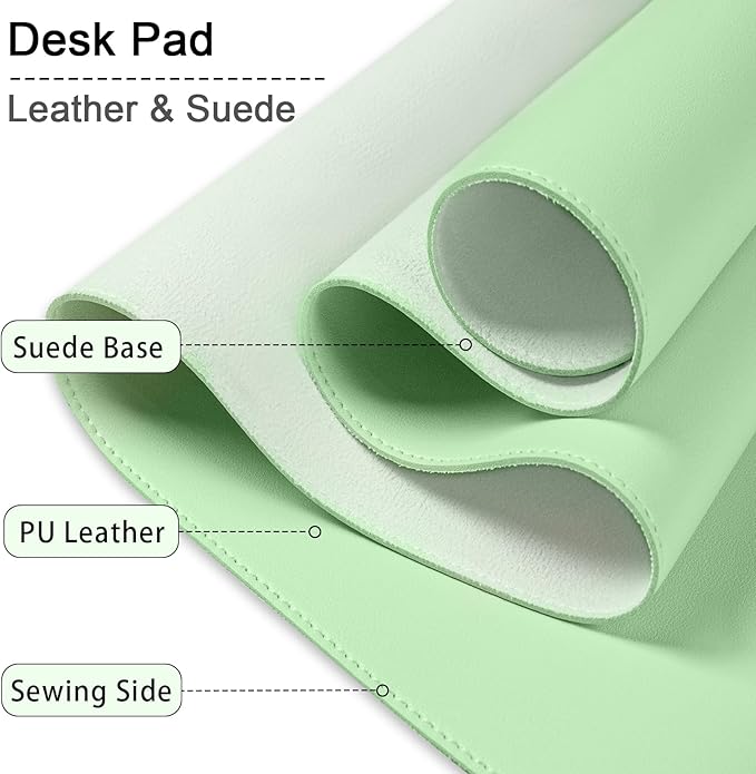 Large Desk Pad, 47.2" x 17" PU Leather Desk Mat for Desktop, Non-Slip Office Desk Mat for Desk, Desk Blotter Pad, Waterproof Computer Pad for Desk, Keyboard Mats for Home & Office (Light Green)