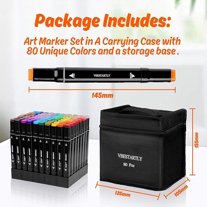 80 Colors Alcohol Markers with Base, Permanent Dual Tip Art Markers for Adults Anime Coloring Sketch Illustrations Pefect for Gift- Refillable