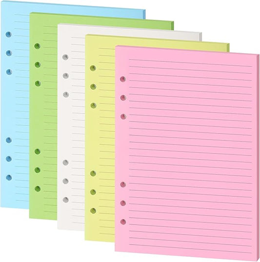 Lined Refill Paper,A5 Colorful Ruled Journal Fillers for 6-Ring Binder, Planner Inserts,5-color 120 GSM Thick Loose Leaf Paper,100 Sheets/200 Pages(100, A5（8.26x5.6in）)
