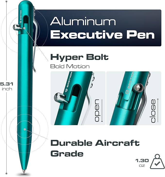 BASTION® Luxury Bolt Action Pen, Durable Professional Ballpoint Pen with Fine Tip, EDC Pen, Ink Refillable Pen for Birthday Gift, Travel Pen for School and Work