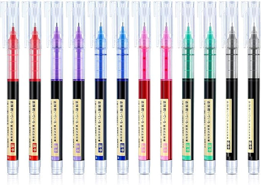 Frienda 12 Pieces Rolling Ball Pens 0.5 mm Japanese Quick Drying Fine Point Pens Liquid Ink Smooth Writing for Office Student Back to School Supplies(Multicolor)