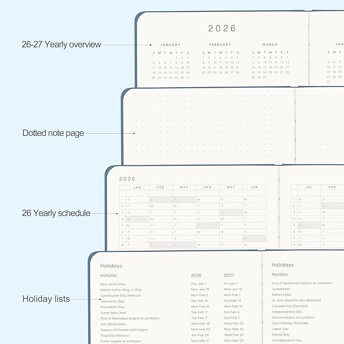 And Per Se 2026 Planner-Daily, Weekly & Monthly Leather Hardcover Planner, 5.7" x 8", Daily Schedule, 100 GSM Thick Paper, Back Pocket(Dark Blue)