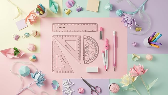9-piece set back-to-school kit , packed in a reusable plastic box,two triangles, a protractor, a 15-centimeter ruler, a compass, a mechanical pencil with extra lead, and an eraser.