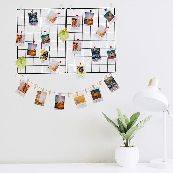 DIJIAHUA 2 Pack Wall Grid Panel Wire Photo Wall Pictures Display Board with Accessory Wall Storage Organizer Memo Board Over Desk Décor for Home, Office and Dorm