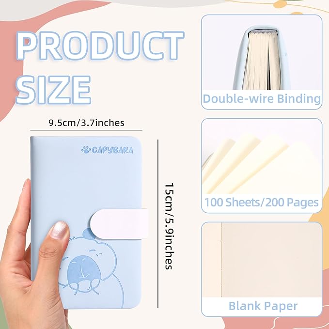 BOBO RABBIT Blank Journal Small Pocket Leather Notebook No Lines for Drawing Plain Sketch Book Cute Cartoon Capybara Unlined Journal for Travel Work School, 200 Pages, 3.7"X5.9"