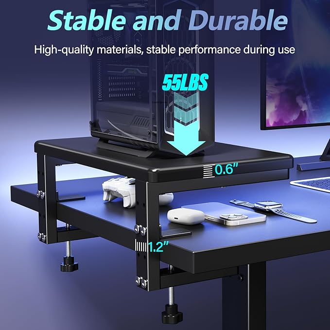 3 in 1 Clamp on Desk Extension & Monitor Shelf,16.5" Desktop Organizer, Adjustable Height Heavy Duty Desk Shelf Organizer for Gaming,Printer Stand,Computer Monitor and Laptop Riser,Office Accessories