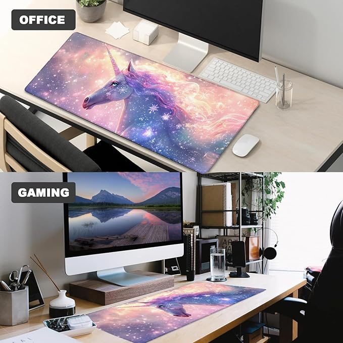 Magical Unicorn Gaming Mouse Pad – 12x31.5in Large Extended Desk Mat with Enchanting Pastel Galaxy Design – Non-Slip Rubber Mousepad for Office Home – Deskmat Gifts for Fantasy Lovers Decor