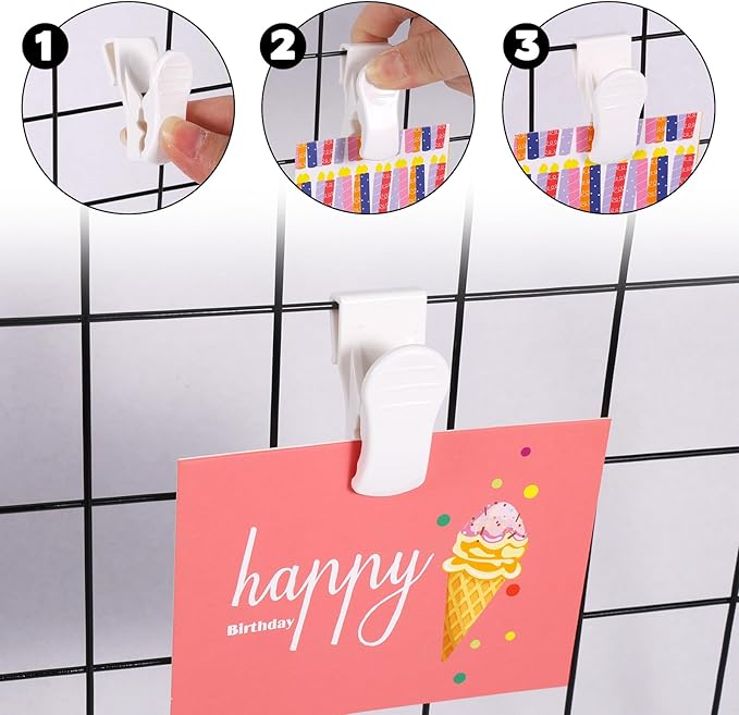 20 Pcs Grid Wall Hooks Clips, Gridwall Accessories Hanging Display Oil Painting Sign Panel Wall Wire Rack Clips for Retail, Art Exhibition and Workspace Organization Displays and Storage