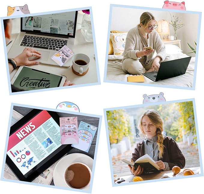Cute Sticky Notes, 6 Pack Cartoon Sticky Notes Animals Shape Markers Flags Self-Stick Memo Pads Students Home Office Roommates Gifts Tab Supplies 270 Sheets